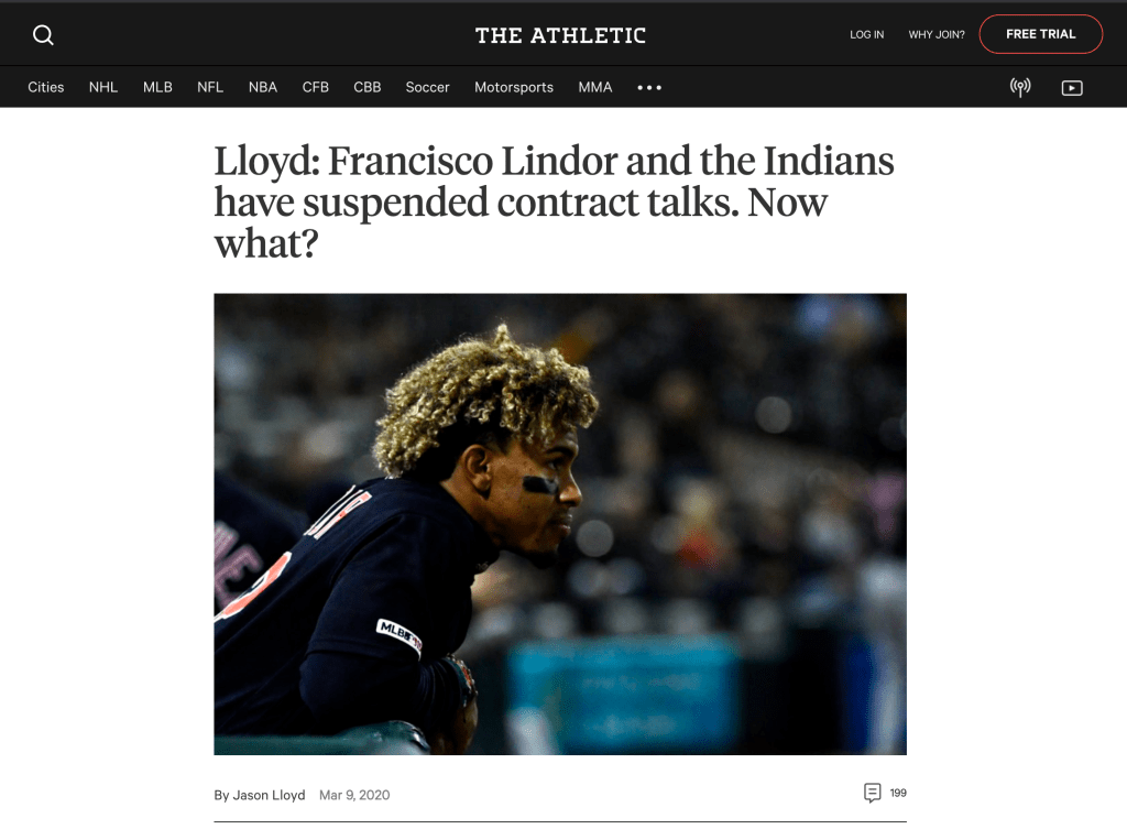 Cleveland Indians and Francisco Lindor suspend contract talks.