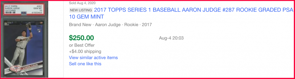 last eBay sale of 2017 Topps #287 Aaron Judge rookie card.