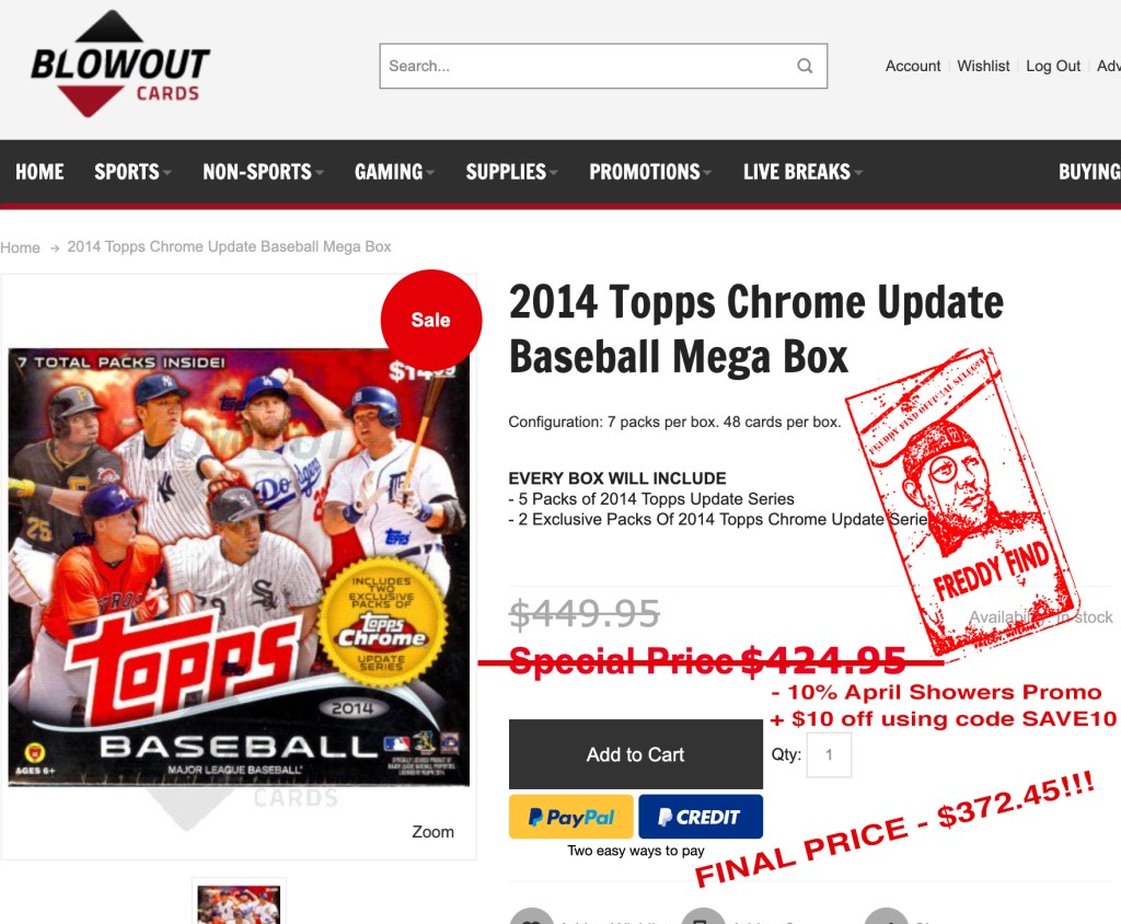 blowout cards sale on 2014 Topps Chrome Update Mega Boxes that include Mookie Betts rookie cards.