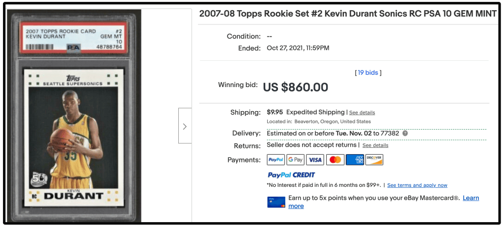 Last eBay sale of the 2007-08 Topps Rookie Set Kevin Durant.