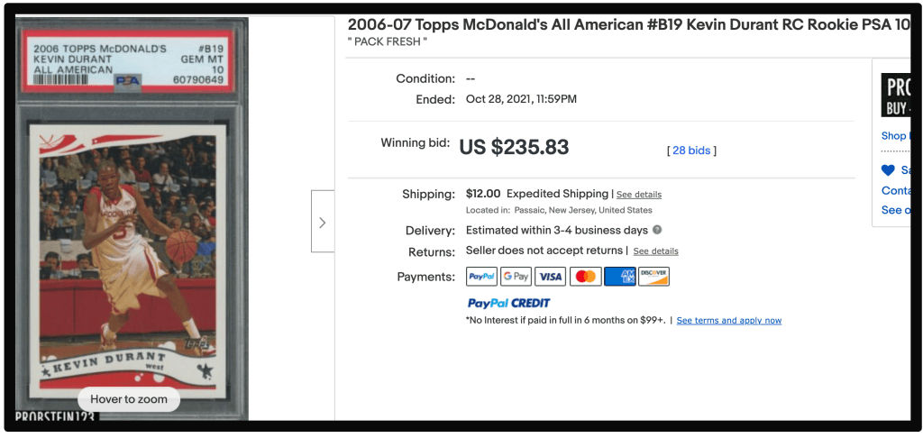 2006-07 Topps McDonald's All American Kevin Durant PSA 10 Gem mint.