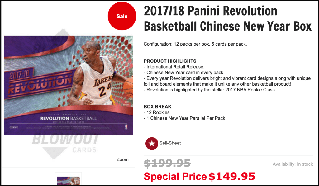 Blowout Cards Cyber Monday deal for 2017-18 Revolution Chinese New Year's Hobby Box.