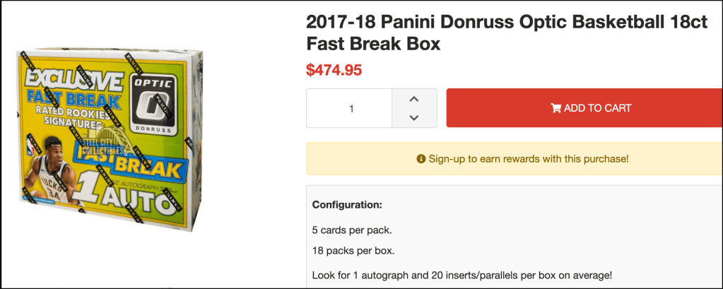 2017-18 Optic Fast Break Basketball Box Cyber Monday deal at Steel City Collectibles.