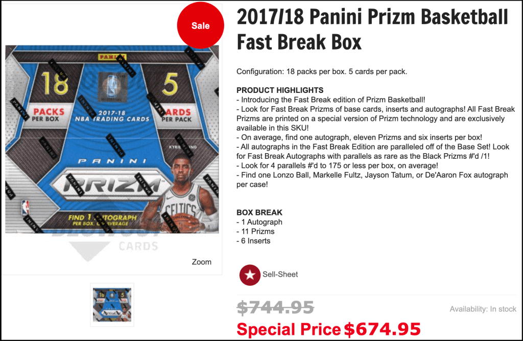 2017-18 Prizm Basketball Fast Break Box Blowout Cyber Monday deal.