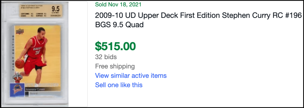 2009-10 Upper Deck First Edition Steph Curry BGS 9.5