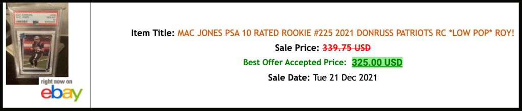 latest 2021 Donruss Mac Jones PSA 10 sale.