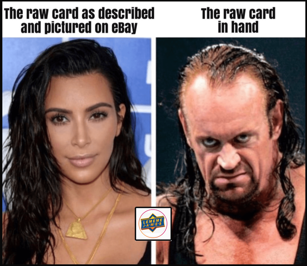 lememe_james instagram post on the difference between raw cards as described and pictured on eBay versus when they receive the card in hand.