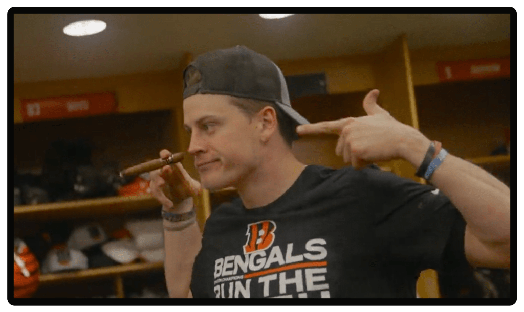 Joe Burrow lights up a Bengals victory stogie.