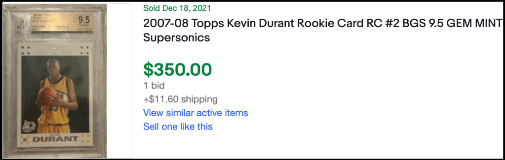 Last BGS 9.5 sale of the 07-08 Topps Rookie Set Kevin Durant.