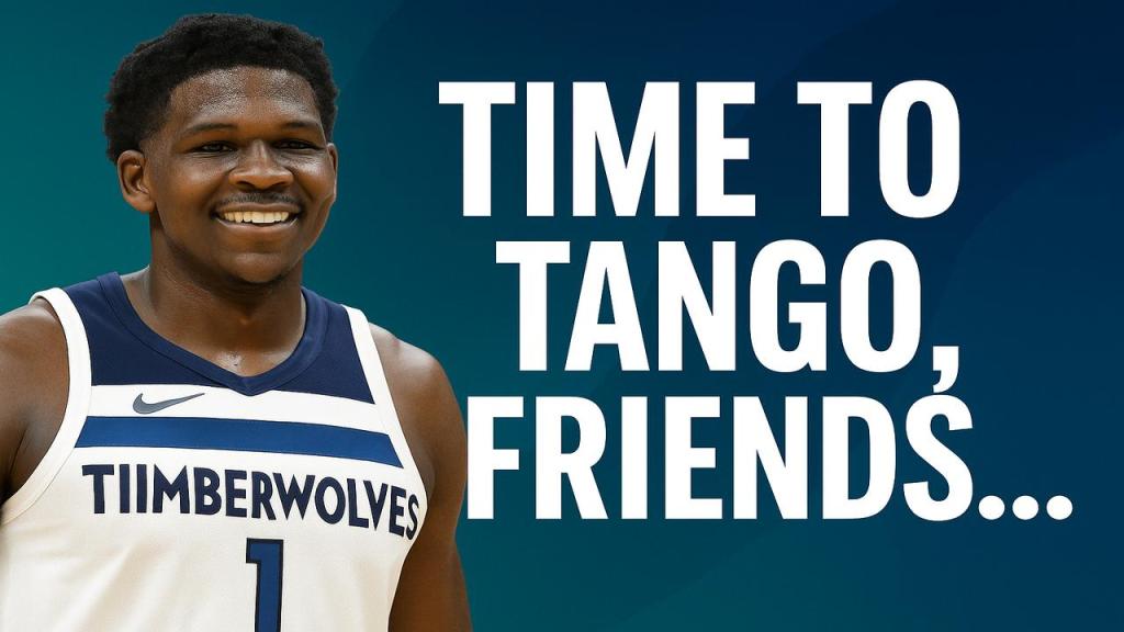 Anthony Edwards smiling in his Timberwolves jersey.
